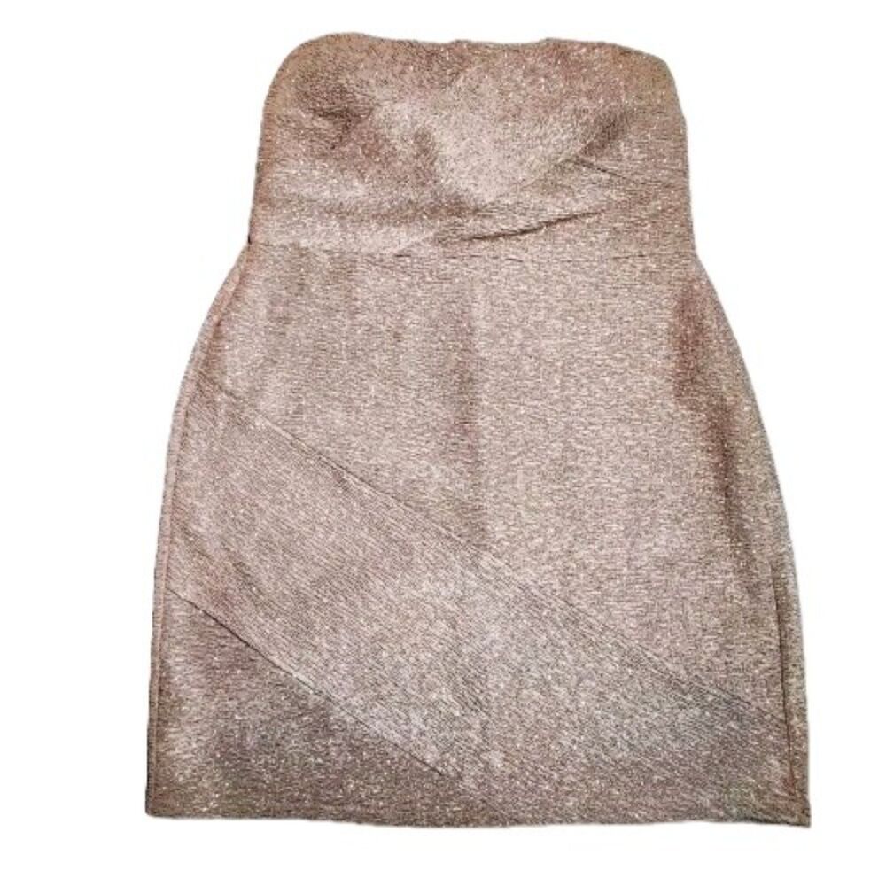 Ashley Stewart Strapless Metallic Bodycon Dress 2X Gold Brown Glitter Cocktail